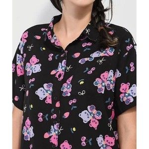 A-Lab Kona Size XS Black & Pink Cropped Short Sleeve Button Shirt Zumiez Bear